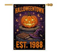 Bandera de casa de calabazas, libro de bruja espeluznante y juguetón de Halloween, naranja, arpillera de doble cara exterior, bandera grande de jardín para patio al aire última intervensión, entrada