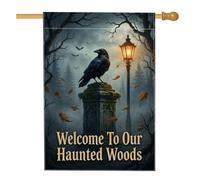 Bandera de casa de cuervo, linterna gótica misteriosa, árboles de Halloween, color negro, arpillera de doble cara, banderas decorativas para patio al aire libre, patio, césped, entrada, balcón, 28 x