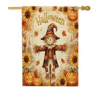 Bandera de casa de espantapájaros, calabazas festivas y fantásticas, girasol, Halloween, arpillera naranja, banderas decorativas de doble cara para porche frontal al aire libre, patio, césped, entrada