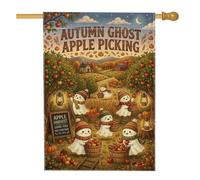Bandera de casa de fantasmas otoñales de 28 x 40 pulgadas | Paisaje de huerto fantástico, bandera de patio, detalles cálidos de linterna, tema de cosecha, decoración de patio delantero