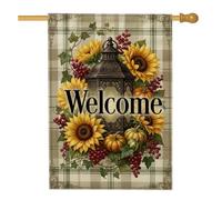 Bandera de casa de farol, calabazas rústicas de girasol de otoño de arpillera amarilla de doble cara, banderas decorativas para porche frontal al aire libre, patio, entrada, 28 x 40 pulgadas