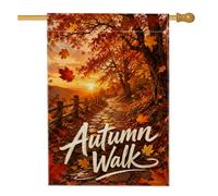 Bandera de casa de hojas de arce, camino natural estacional, puesta de sol, naranja, arpillera de doble cara, bandera de jardín grande para patio al aire libre, césped, patio, puerta, entrada, 28 x 40