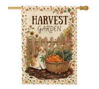 Bandera de casa de jardín de conejo de cosecha otoñal, 71 x 101 cm | Cesta tejida, bandera de patio, zanahorias vibrantes, valla de madera rústica, follaje de temporada, estética acogedora de