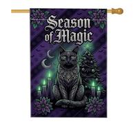 Bandera de casa de Navidad con cita de gato místico de 28 x 40 pulgadas | Estética gótica, bandera de césped, decoración de jardín de invierno, motivos de luna celestial, tema de vacaciones