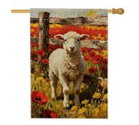 Bandera de casa de oveja, amapolas naturales rurales, flores silvestres, arpillera roja de doble cara, banderas decorativas para porche exterior para césped al aire libre, patio, entrada, 28 x 40