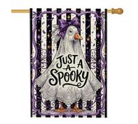 Bandera de casa de pato, rayas de lazo festivas, Halloween, arpillera violeta, doble cara, exterior, bandera de jardín grande para patio al aire libre, patio, césped, entrada, balcón, 28 x 40 pulgadas