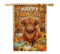 Bandera de casa de vaca, calabazas rústicas de otoño, girasol, otoño, naranja, arpillera, banderas decorativas de doble cara para porche exterior, patio, césped, entrada, camping, 28 x 40 pulgadas