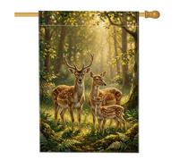 Bandera de casa realista con escena de bosque de ciervos, 71 x 101 cm | Paisaje del bosque, bandera de césped, arte de vida silvestre, decoración rústica, tema del bosque, paisaje natural
