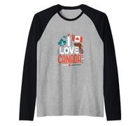 Bandera de castor de hoja de arce I Love Canada Camiseta Manga Raglan