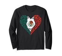 Bandera de corazón mexicano México Art Brown Pride Chinano No Migra Manga Larga
