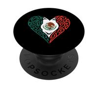 Bandera de corazón mexicano México Art Brown Pride Chinano No Migra PopSockets PopGrip Adhesivo