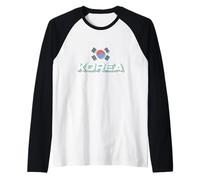 Bandera de Corea del Sur Retro Tipografía Estética K-Pop Fans Camiseta Manga Raglan