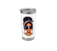 Bandera de Costa Rica Messy Bun Gafas de sol Verano Latina Vaso térmico de acero inoxidable de doble pared