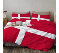 Bandera de Dinamarca Juego De Ropa De Cama con Patrón Impreso En Nacionalismo Funda De Edredón con Tema Ultrasuave, Funda De Almohada, Decoración De Habitación, Juego De 3 Pcs（200x200 cm ） Rojo