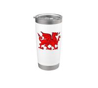 Bandera de dragón de Gales, diseño medieval de Cymru retro Vaso térmico de acero inoxidable de doble pared
