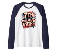 Bandera de EE. UU., My Teacher Squad, roja y Blanca, Vibes, First Day Camiseta Manga Raglan
