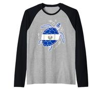 Bandera de El Salvador Peces Tortuga Marina Burbujas Camiseta Manga Raglan
