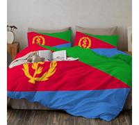 Bandera de Eritrea Juego De Ropa De Cama con Patrón Impreso En Nacionalismo Funda De Edredón con Tema Ultrasuave, Funda De Almohada, Decoración De Habitación, Juego De 2 Pcs（135x200 cm ） Rojo y Azul