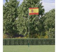 Bandera de España con mástil telescópico de 5,5 m, de aluminio, para jardín, eventos y deportes, juego impermeable con casquillo para suelo