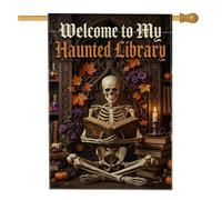 Bandera de esqueleto para casa, libros góticos espeluznantes, calabazas, Halloween, arpillera negra, banderas decorativas de doble cara para porche exterior, patio, entrada, campamento, 28 x 40