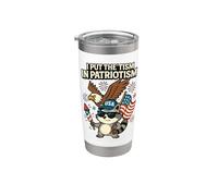 Bandera de Estados Unidos con texto en inglés "I Put the Tism in Patriotism Funny Raccoon Eagle USA Flag Vaso térmico de acero inoxidable de doble pared