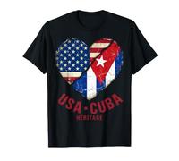 Bandera de Estados Unidos Cuba Heritage corazón Dividido Vintage Envejecido Camiseta