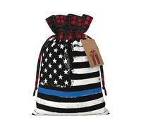 Bandera de Estados Unidos de línea fina azul, 1 bolsa con cordón, 4.7 x 6.9 pulgadas, para regalos, viajes y uso diario con etiquetas de regalo Kraft