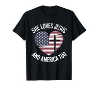 Bandera de Estados Unidos She Loves Jesus and American Too American Camiseta gráfica económica, Hombre, Negro, L
