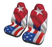 Bandera De Estados Unidos Y Bandera De Cuba Protector De Asiento Universales Juegos De Cubreasientos Resistente Fundas Asientos Coche para Automóvil Camión Accesorios Interior Furgoneta 2 Piezas
