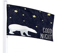 Bandera de estrella de 4 x 6 pies, lindo oso polar animal en cielo estrellado con palabra buenas noches, banderas al aire libre, grandes pancartas de bienvenida para el jardín, decoración de césped,