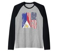 Bandera de Filipinas, Estados Unidos, Envejecida, Mitad Americana Camiseta Manga Raglan