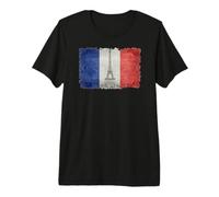 Bandera de Francia Vintage Postal Estilo con Torre Eiffel Camiseta Premium