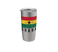 Bandera de Ghana envejecida para hombres, mujeres y niños Ghana Vaso térmico de acero inoxidable de doble pared