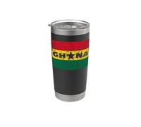 Bandera de Ghana patriótica envejecida para hombres, mujeres y niños Ghana Vaso térmico de acero inoxidable de doble pared