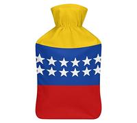 Bandera de Gran Colombia Botella de agua de goma con cubierta de felpa suave, bolsa de agua caliente para invierno, manos y pies, protección contra el frío, 1000 ml