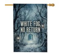 Bandera de Halloween con cita gótica de bosque espeluznante, 71 x 101 cm | Paisaje gótico del bosque, bandera de patio, linternas vintage colgantes, arco de piedra misterioso, tela resistente a la