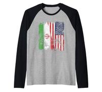 Bandera de Irán, Estados Unidos, Envejecida, Mitad Americana Camiseta Manga Raglan