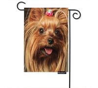 Bandera de jard n con dise o de perro Moslion marr n de 12,5 x 18 pulgadas, con cara de cachorro Yorkshire Terrier y boca abierta, de arpillera,