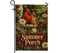 Bandera de jardín cardenal, rústico de verano con crisantemo de jilguero dorado de verano rojo de doble cara de arpillera pequeña bandera de jardín para porche delantero al aire libre, césped, patio