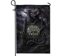 Bandera de jardín con cita de dragón gótico para Halloween, 30,5 x 45,7 cm | Torre de reloj gótico, bandera de patio, murciélagos espeluznantes, ambiente de fantasía oscura, decoración de paisaje de