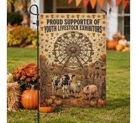 Bandera de jardín con diseño de rueda de la fortuna con motivo de expositor | Animales de granja, bandera de césped, exhibición de ganado, feria del condado, cosecha rústica, orgullo rural