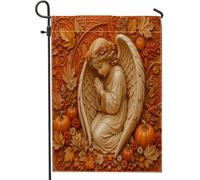 Bandera de jardín de ángel, hojas de calabazas naturales de otoño, arpillera naranja, banderas decorativas de doble cara para exteriores, césped, porche, patio, entrada, 12 x 18 pulgadas