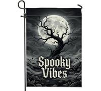 Bandera de jardín de árbol, murciélagos góticos espeluznantes de luna para Halloween, arpillera negra, banderas decorativas de doble cara para exteriores, porche, césped, patio, terraza, 12 x 18