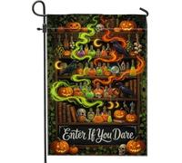 Bandera de jardín de calabazas, calavera de poción espeluznante, Halloween, naranja, arpillera de doble cara, banderas decorativas para patio, porche, césped, terraza, 12 x 18 pulgadas