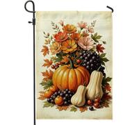 Bandera de jardín de calabazas, flores rústicas, uvas, otoño, naranja, arpillera, banderas decorativas de doble cara para patio al aire libre, césped, porche, entrada, camping, 12 x 18 pulgadas