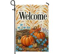 Bandera de jardín de calabazas, linterna rústica tradicional de flores naranja otoñal de arpillera de doble cara banderas decorativas para patio al aire libre, césped, porche, entrada, camping, 12 x