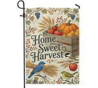 Bandera de jardín de calabazas, manzanas rústicas, pájaros, otoño, naranja, arpillera de doble cara, banderas decorativas para exteriores, patio, césped, porche, balcón, 12 x 18 pulgadas