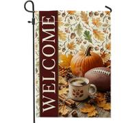Bandera de jardín de calabazas, otoño, rústico, café, fútbol, otoño, naranja, arpillera, banderas decorativas de doble cara para exteriores, césped, porche, patio, entrada, 12 x 18 pulgadas