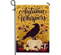 Bandera de jardín de cuervo, calabazas de temporada de otoño, arpillera amarilla, banderas decorativas de doble cara para patio al aire libre, césped, porche delantero, balcón, 12 x 18 pulgadas