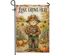 Bandera de jardín de espantapájaros, calabazas rústicas de girasol, otoño, naranja, arpillera de doble cara, banderas decorativas para exteriores, césped, porche, patio, entrada, 12 x 18 pulgadas